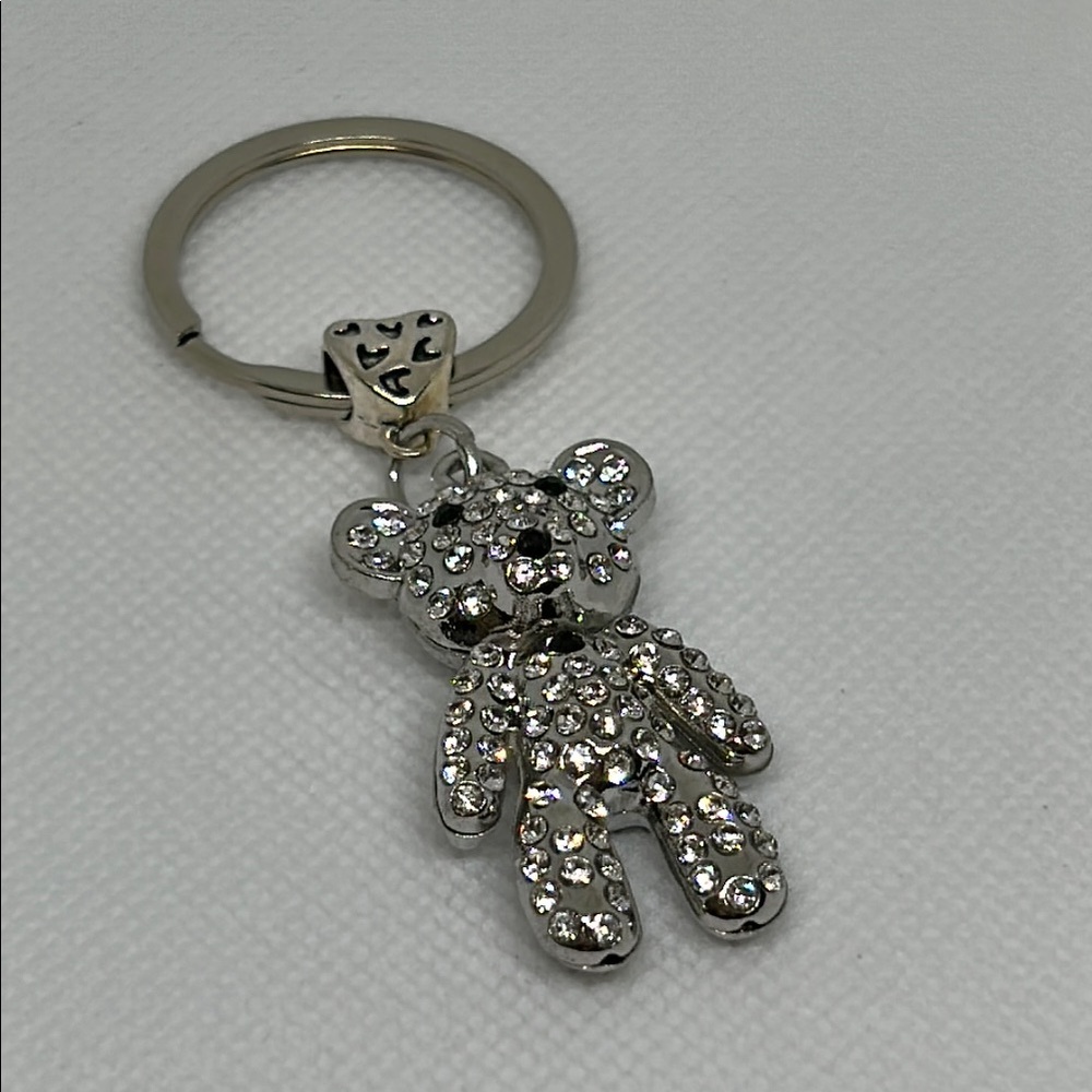 Silver Rhinestone Bear Keychain